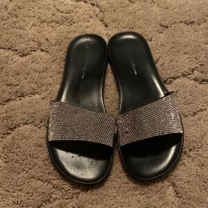 Wild Diva Black Slide Sandals with Sparkling Silver Band